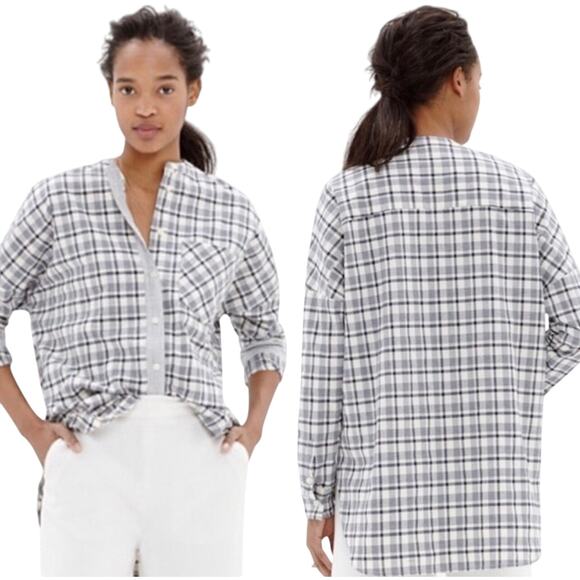 Madewell Tops - MADEWELL Women’s Messenger Long Sleeved Plaid Collarless Shirt large